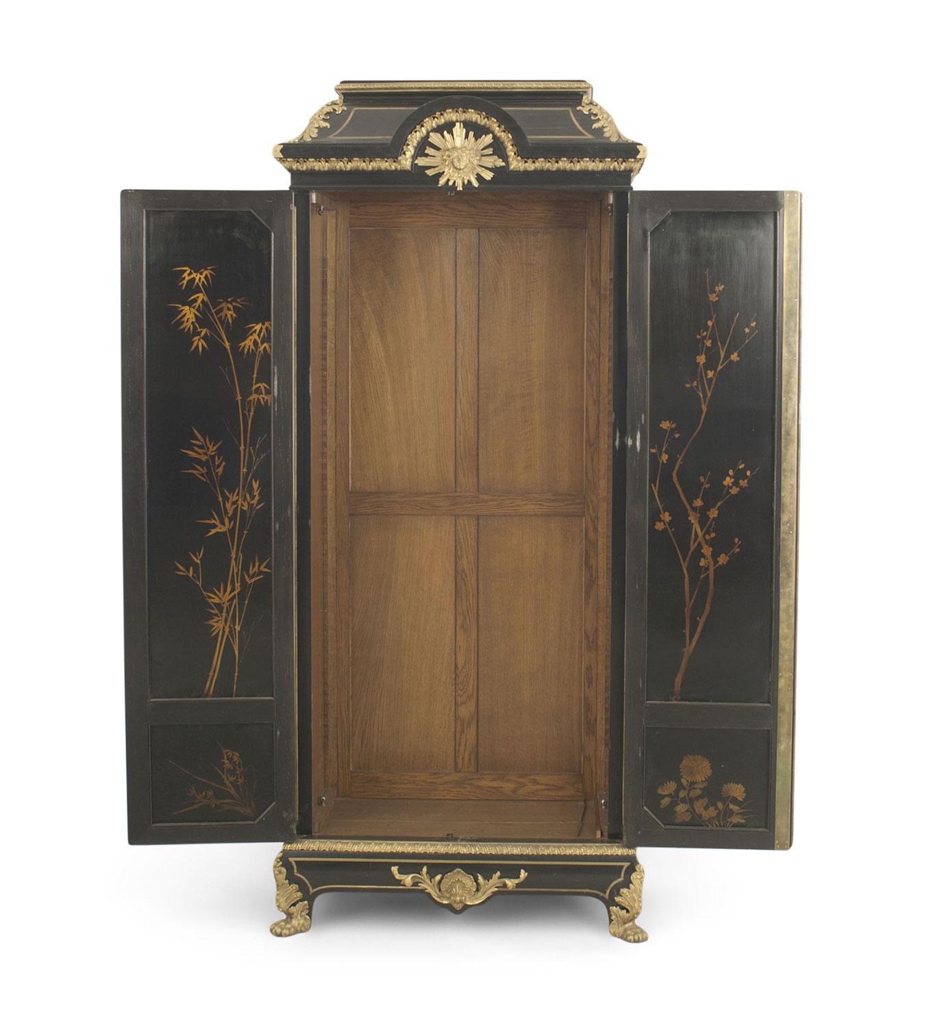 French Victorian Style Black Lacquered Chinoiserie Armoire For Sale at