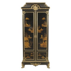 French Victorian Style Black Lacquered Chinoiserie Armoire
