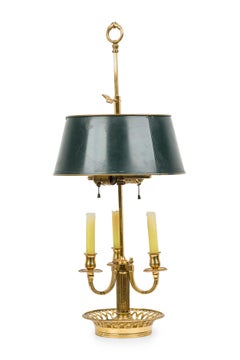 French Victorian Style Brass Bouilotte Table Lamp with Dark Green Metal Shade