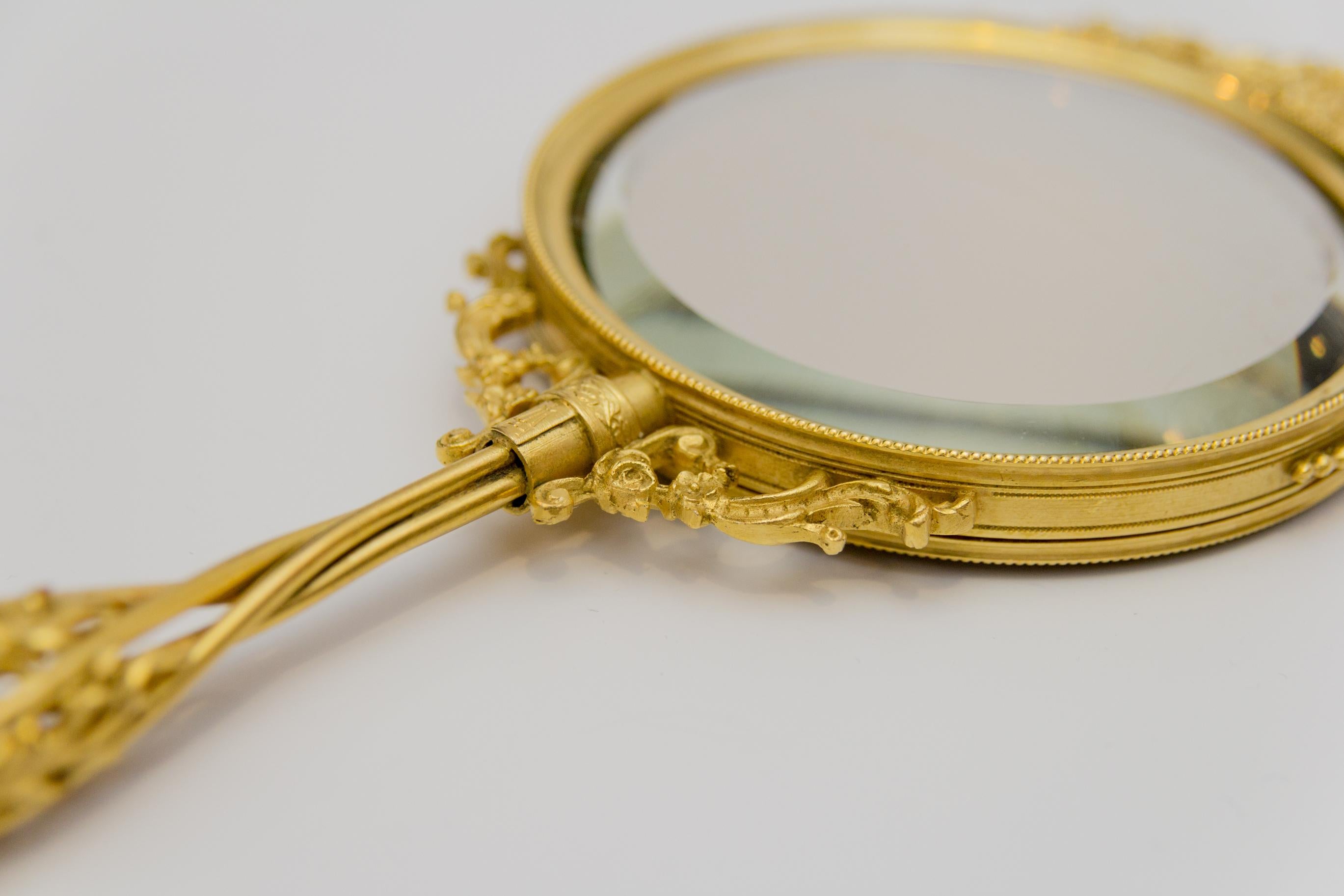 French Victorian Style Brass Filigree Hand Mirror 5