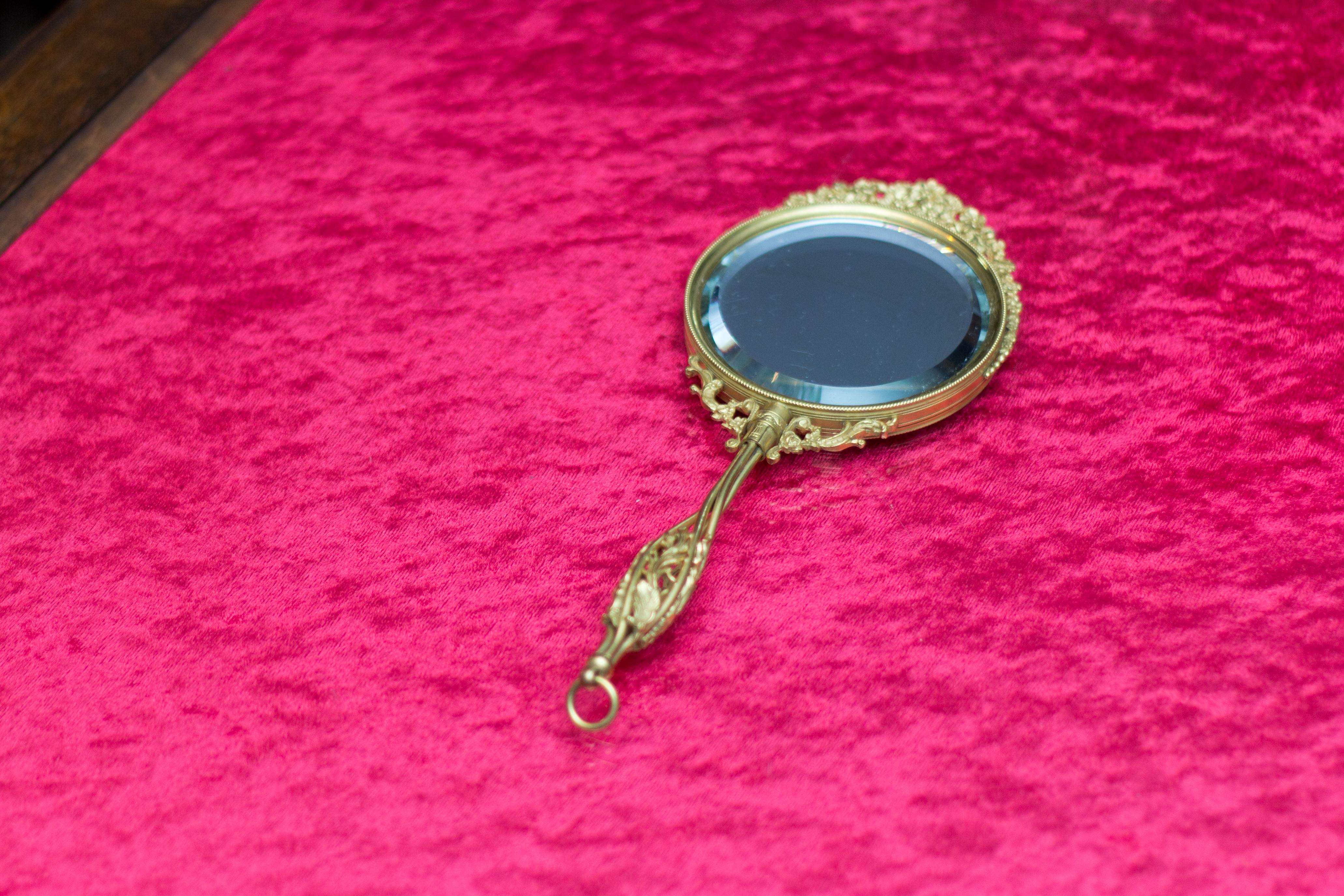 French Victorian Style Brass Filigree Hand Mirror 7