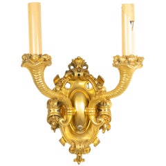 French Victorian Style Bronze Dore Cornucopia Wall Sconce