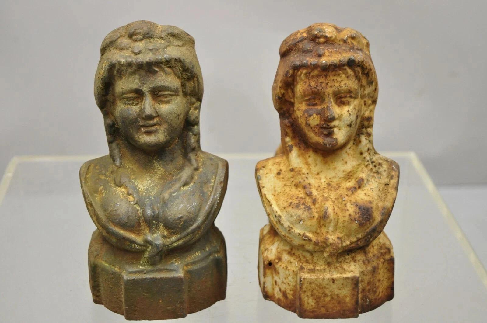Unknown French Victorian Style Cast Iron Figural Women Bust Maiden Form Boot Scraper (B) For Sale
