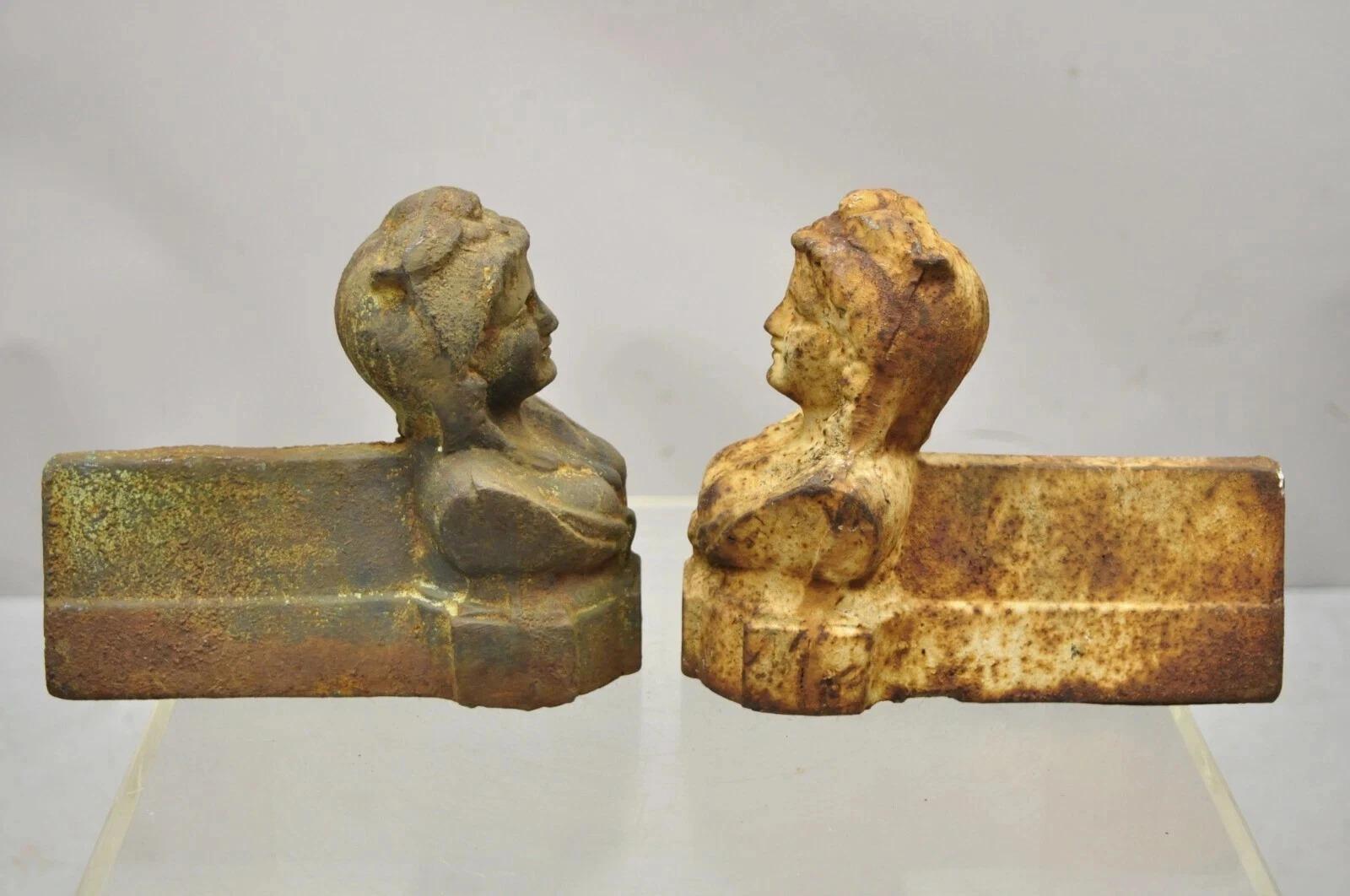 French Victorian Style Cast Iron Figural Women Bust Maiden Form Boot Scraper (B) In Good Condition For Sale In Philadelphia, PA