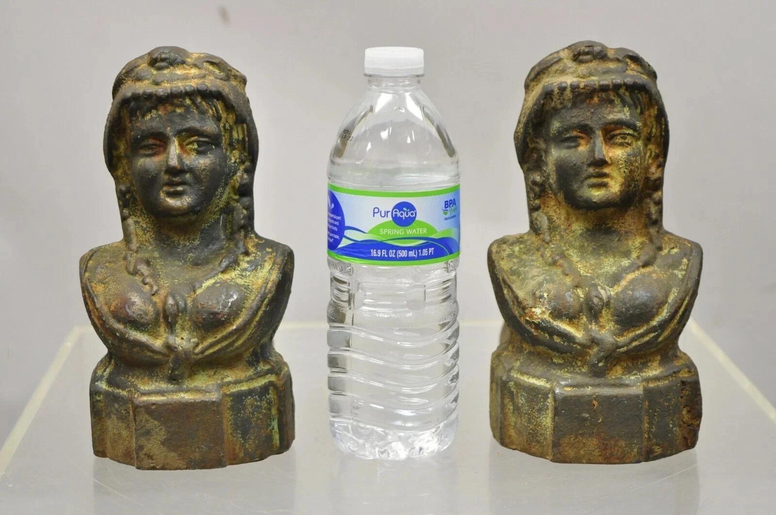 French Victorian Style Cast Iron Figural Women Bust Maiden Form Boot Scraper In Good Condition For Sale In Philadelphia, PA
