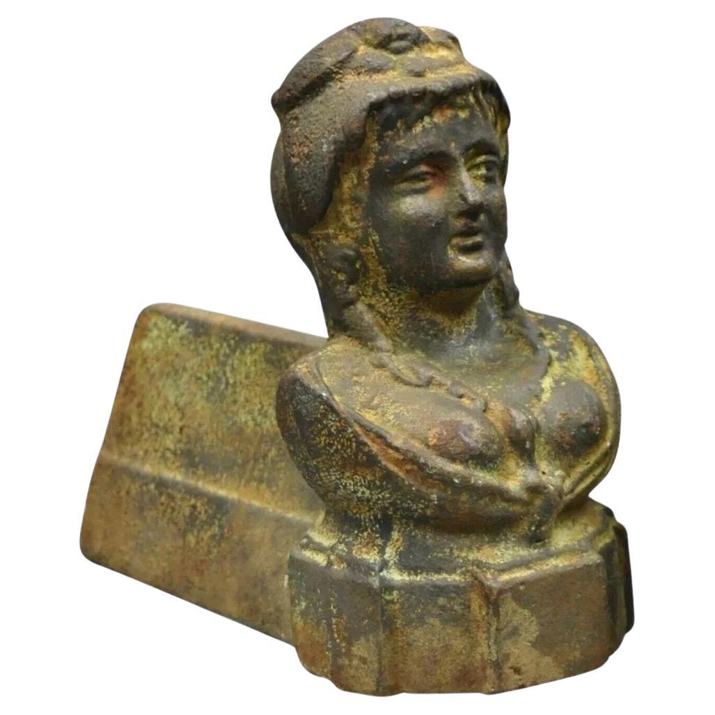 French Victorian Style Cast Iron Figural Women Bust Maiden Form Boot Scraper For Sale