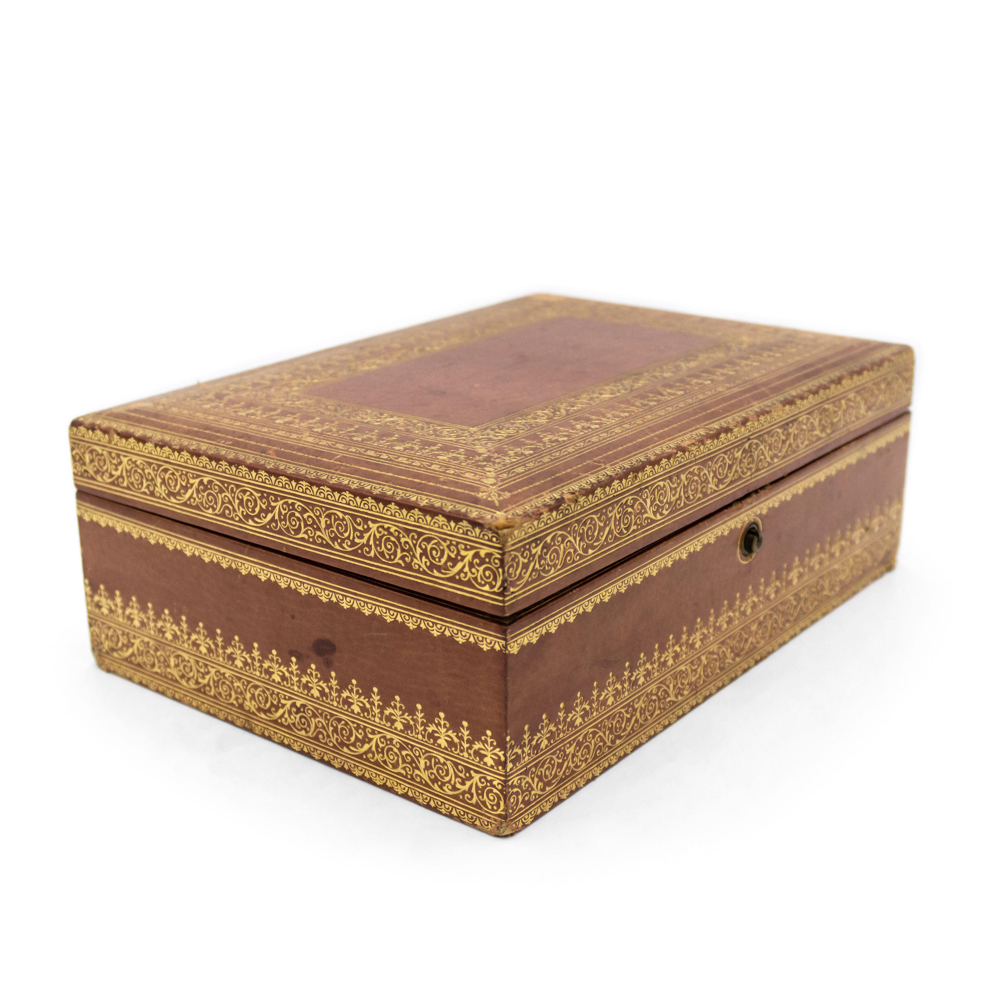 19th Century French Victorian Style Leather Jewelry Box