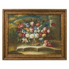 French Victorian Style Oil on Canvas Painting Titled: "Still Life 3"