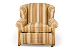 French Victorian Style Striped Upholstered Armchair with Custom Floral Slipcover