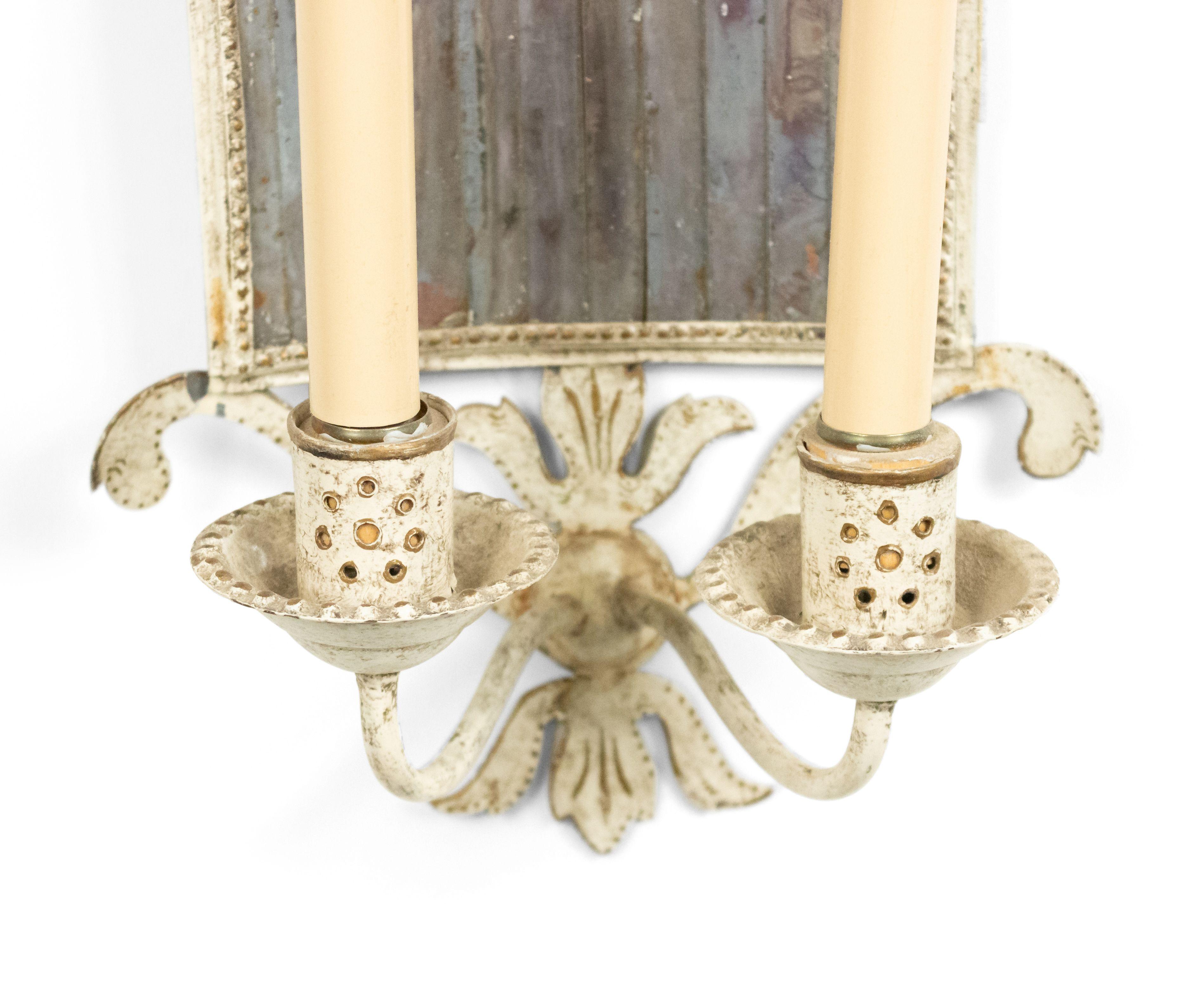 Metal French Victorian Style Tole and Mirror Bow Knot Wall Sconces