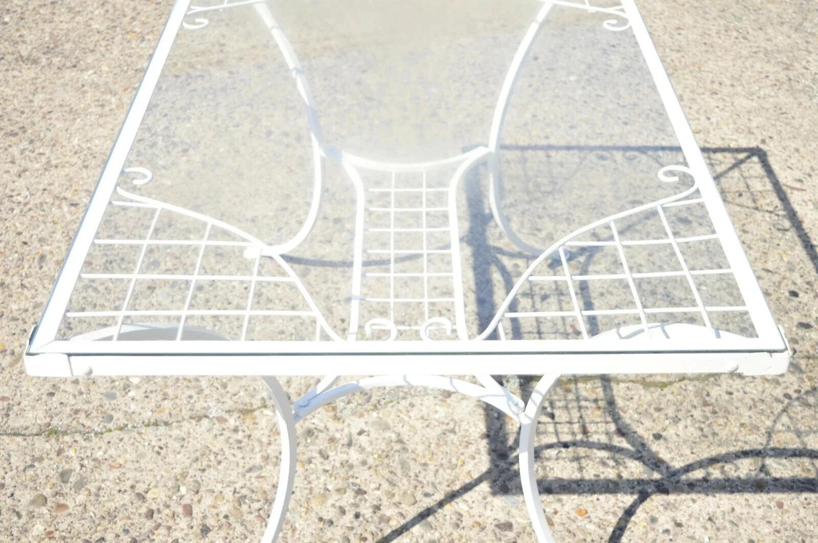 French Victorian Style White Wrought Iron Lattice Garden Patio Dining Set - 5 Pc For Sale 5