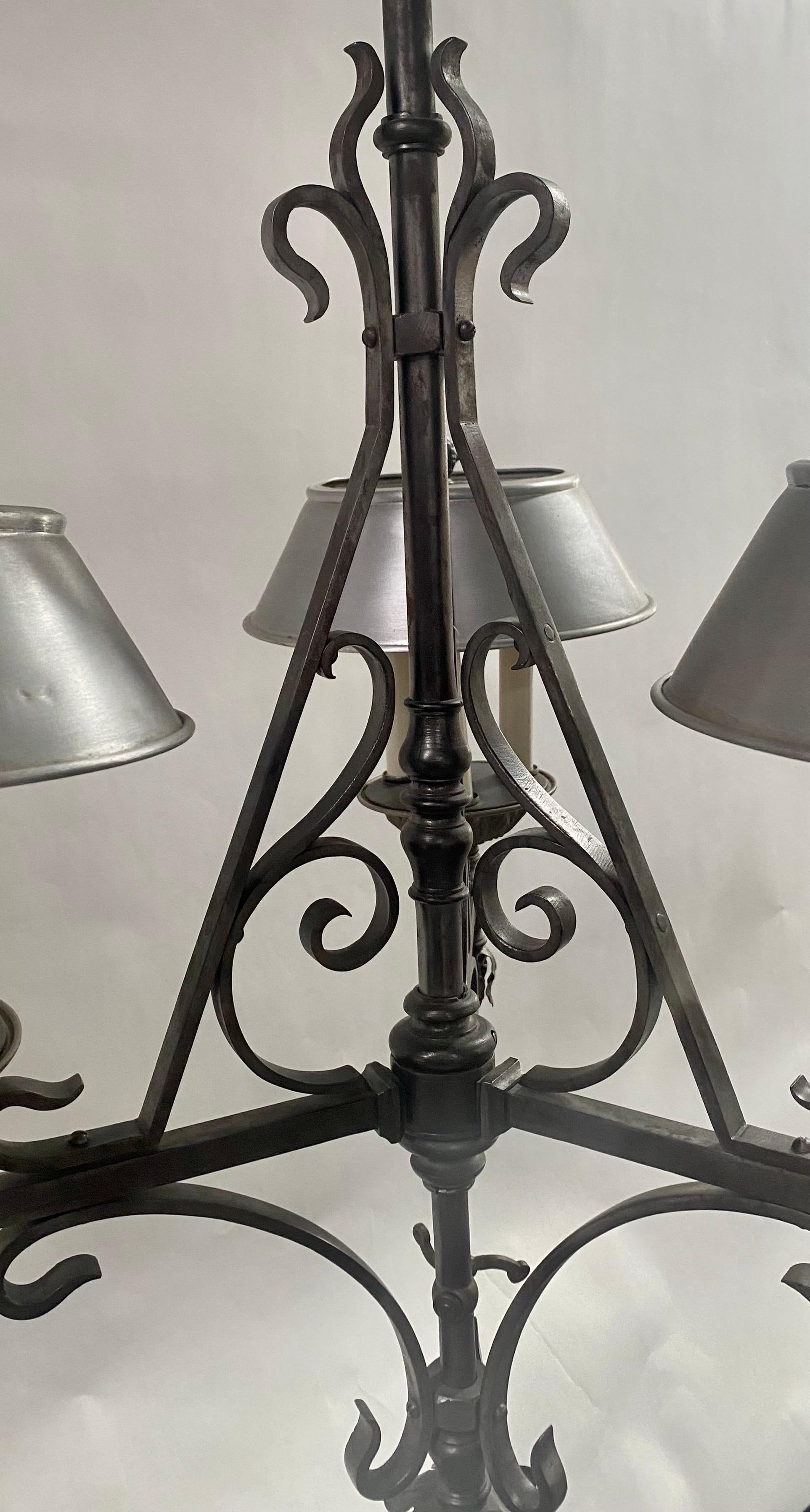 French Victorian Style Wrought Iron Gas Converted Chandelier, 9 Bulbs For Sale 7