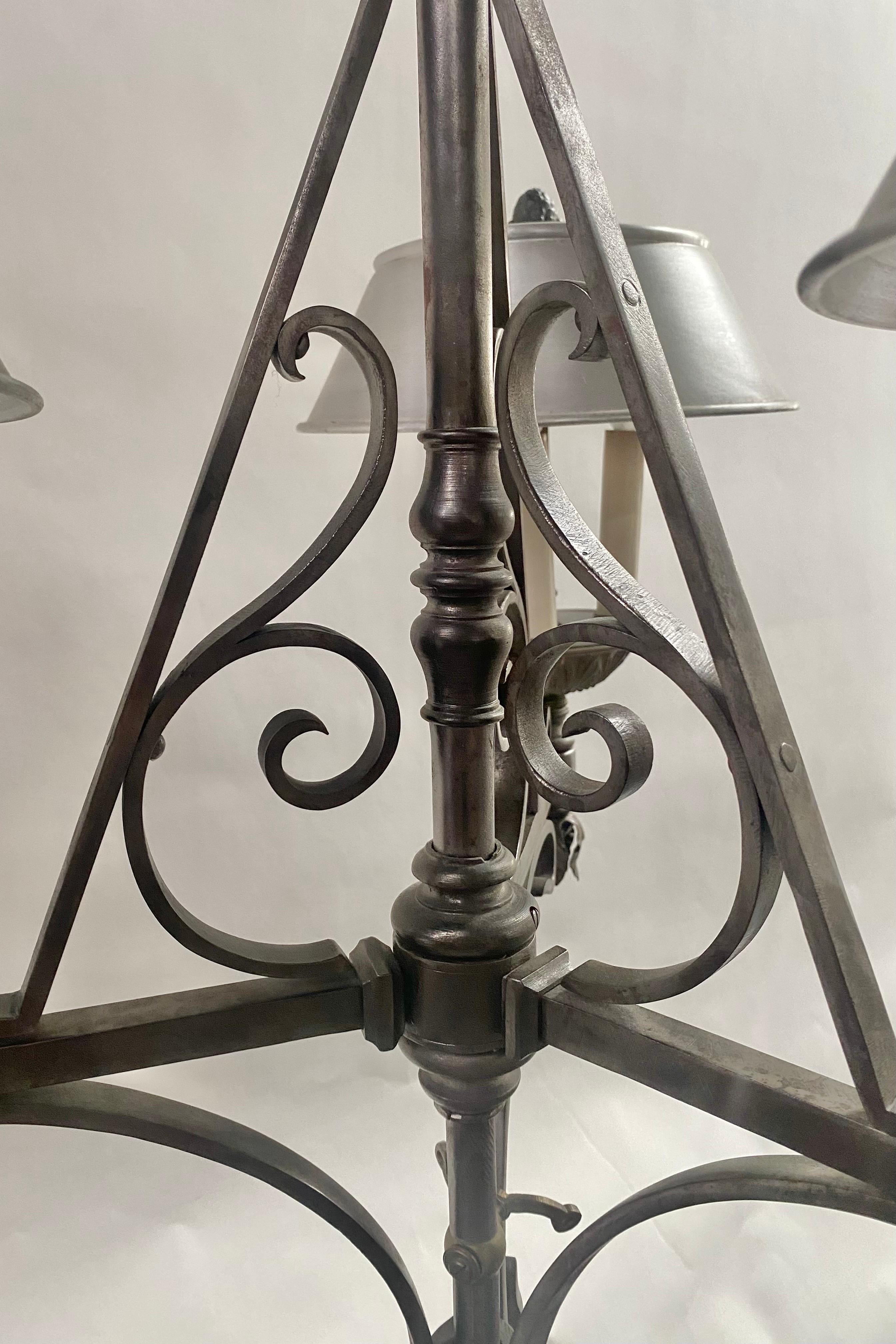 French Victorian Style Wrought Iron Gas Converted Chandelier, 9 Bulbs For Sale 8