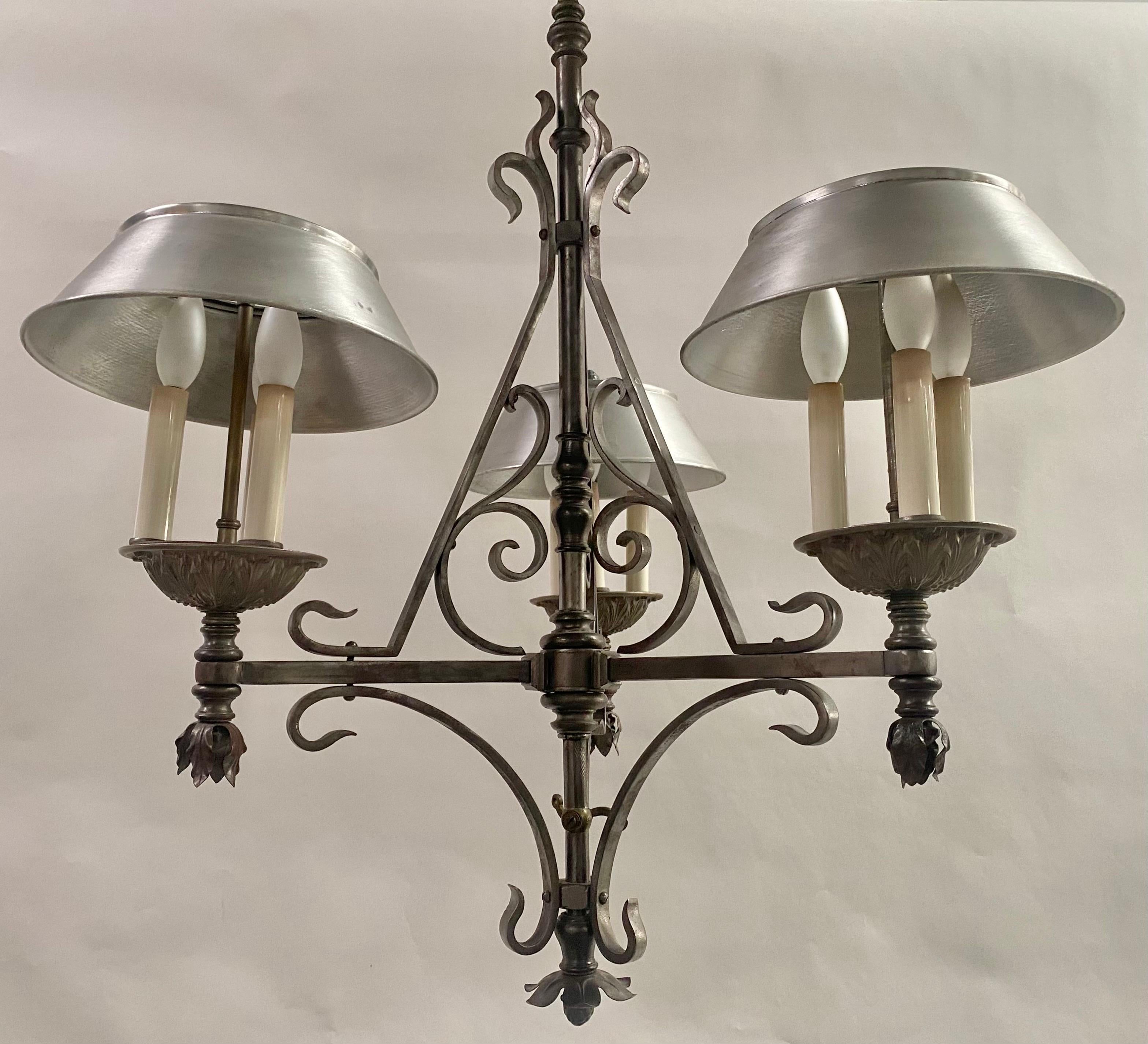 French Victorian Style Wrought Iron Gas Converted Chandelier, 9 Bulbs For Sale 1