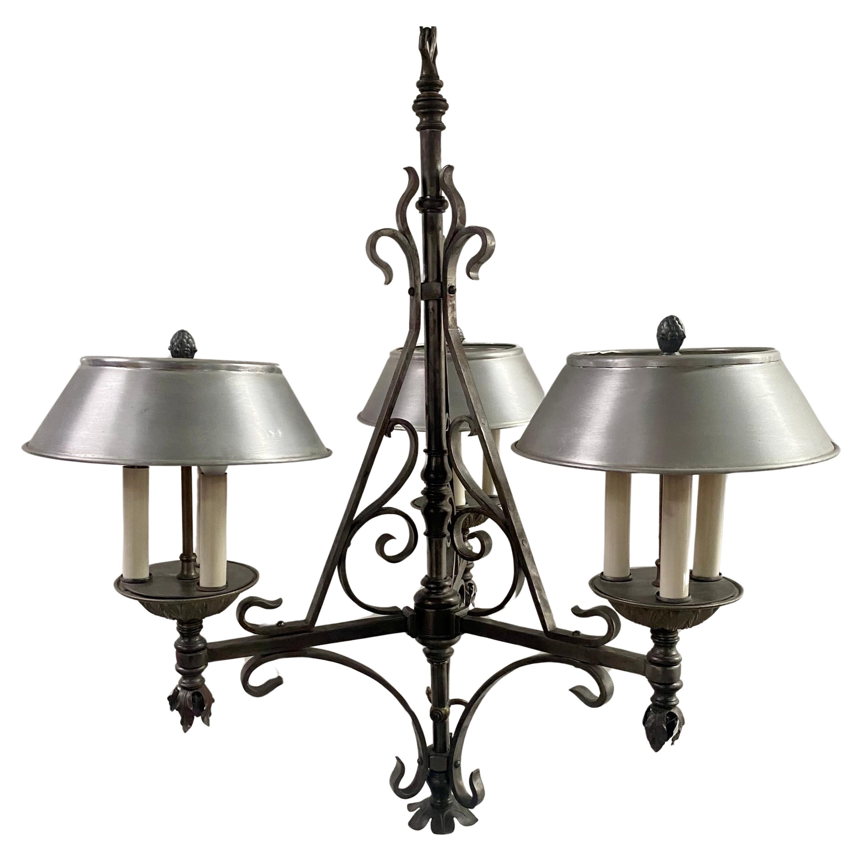 French Victorian Style Wrought Iron Gas Converted Chandelier, 9 Bulbs For Sale