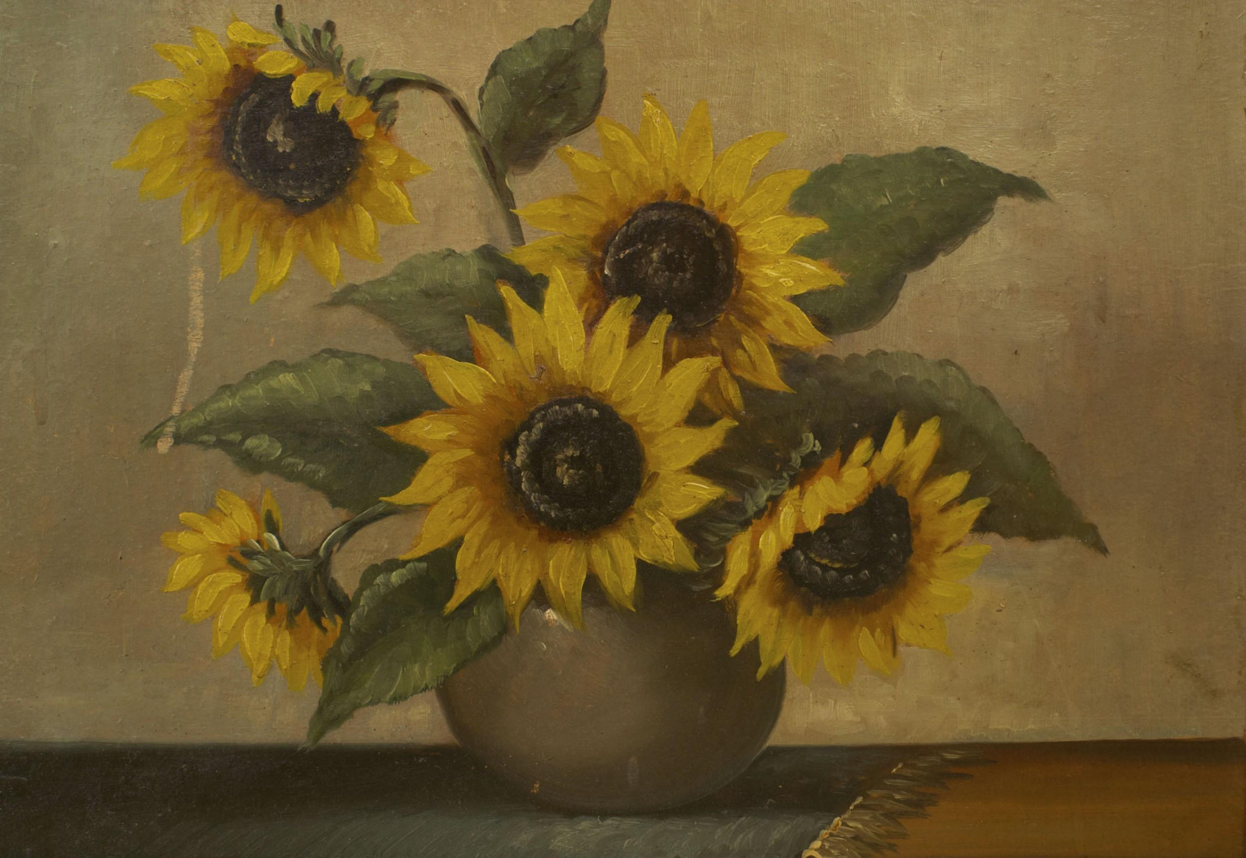 Vittoriano Natura morta francese vittoriana di girasoli in vendita