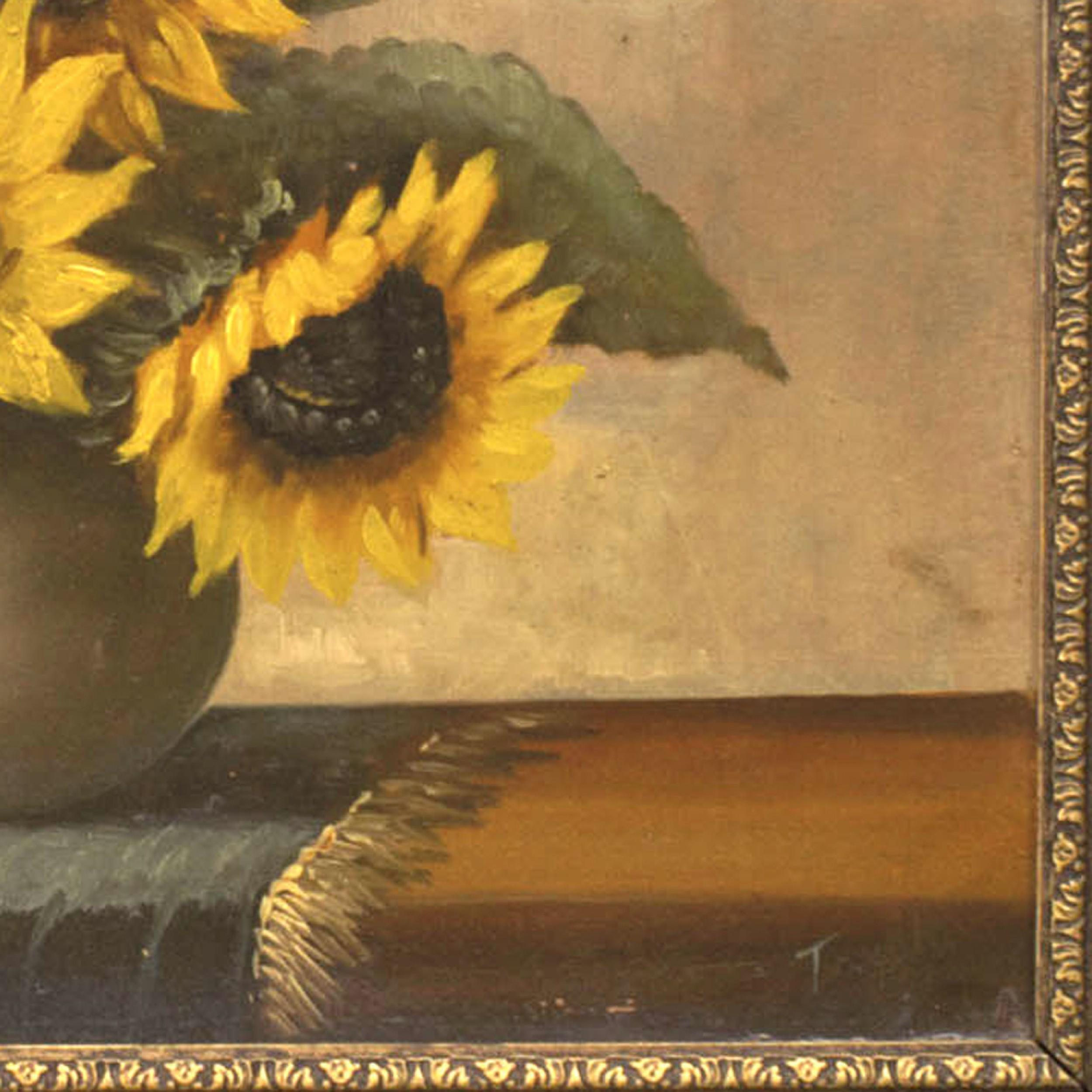 Dipinto a mano Natura morta francese vittoriana di girasoli in vendita