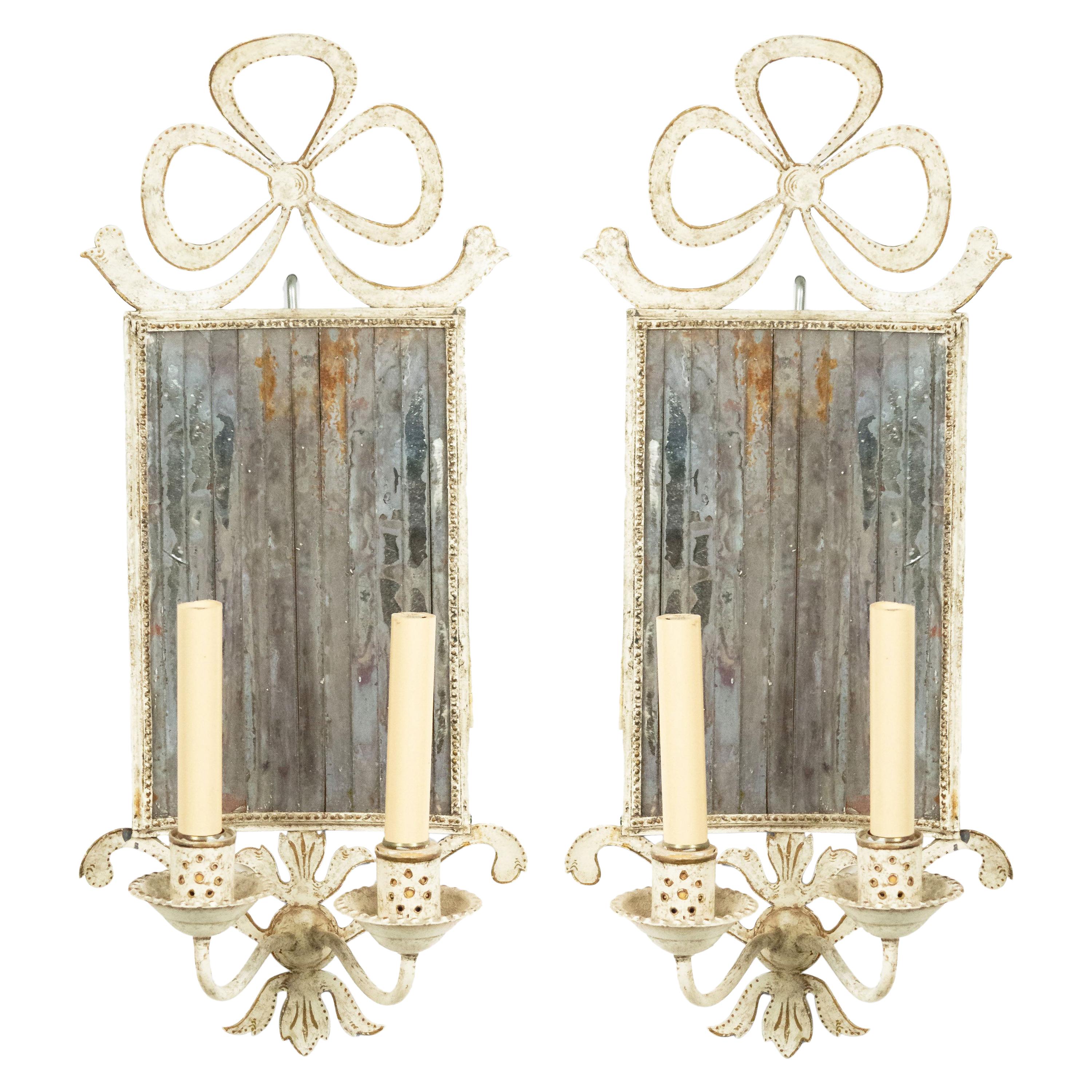 French Victorian Tole and Mirror Wall Sconces