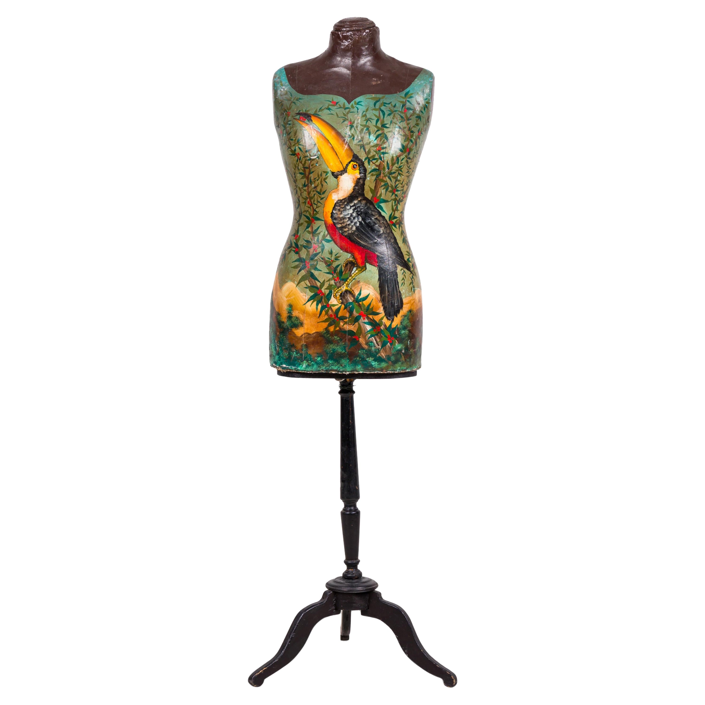French Victorian Toucan Painted Mannequin