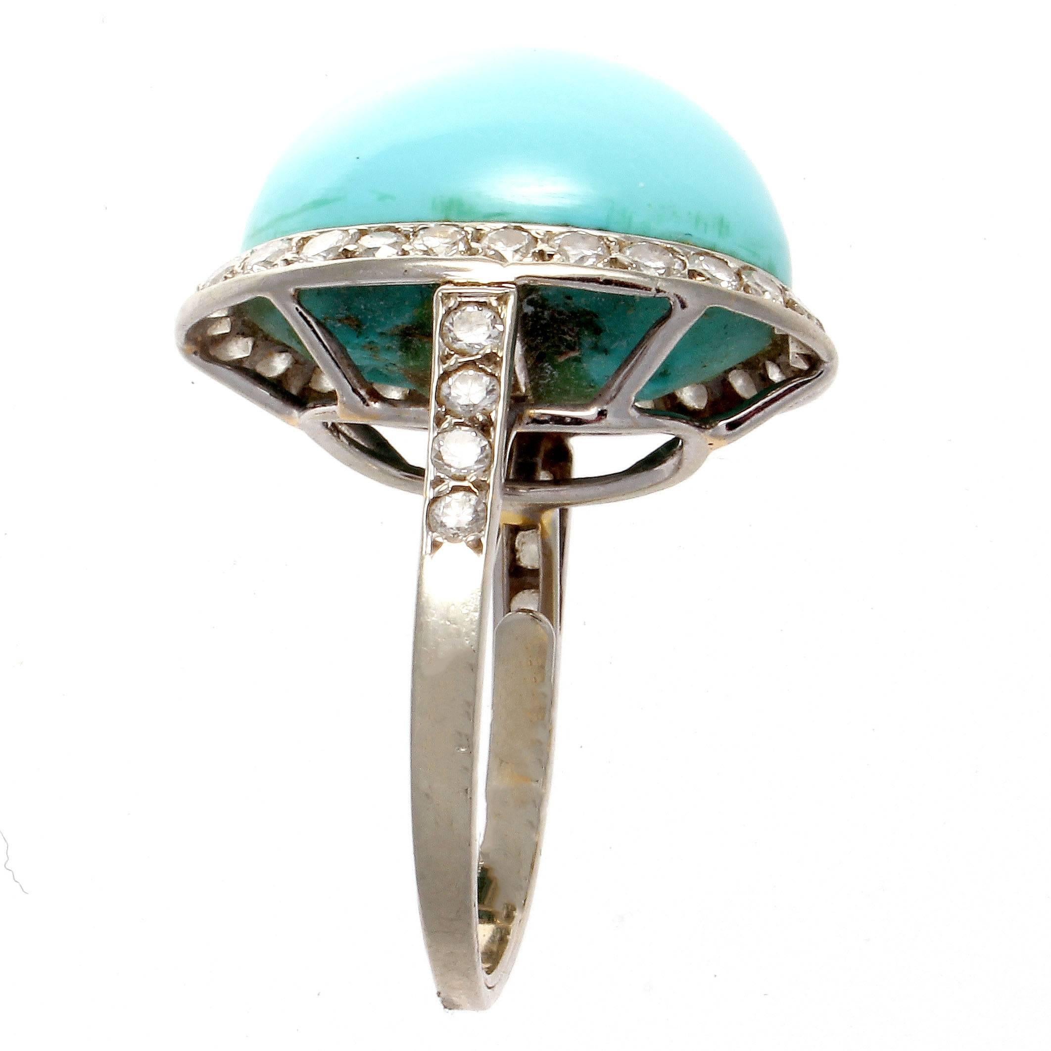 Women's French Retro Turquoise Diamond Gold Ring