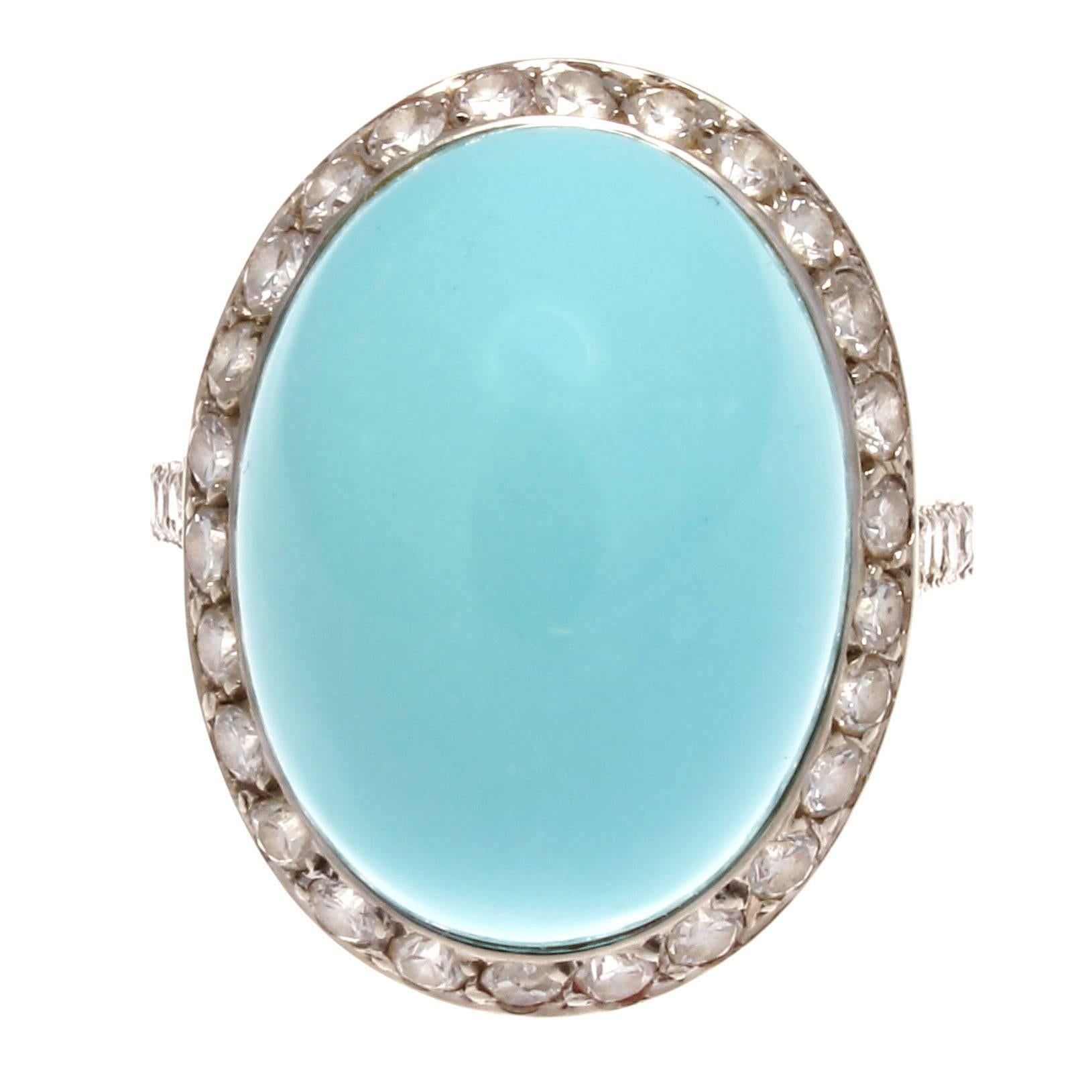 French Retro Turquoise Diamond Gold Ring
