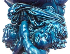 French Victorian Turquoise Sevres Porcelain Cupid Centerpiece