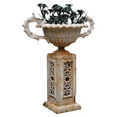 French Victorian Urn Filled with Lily Bouquets of Patinaed Bronze/Brass