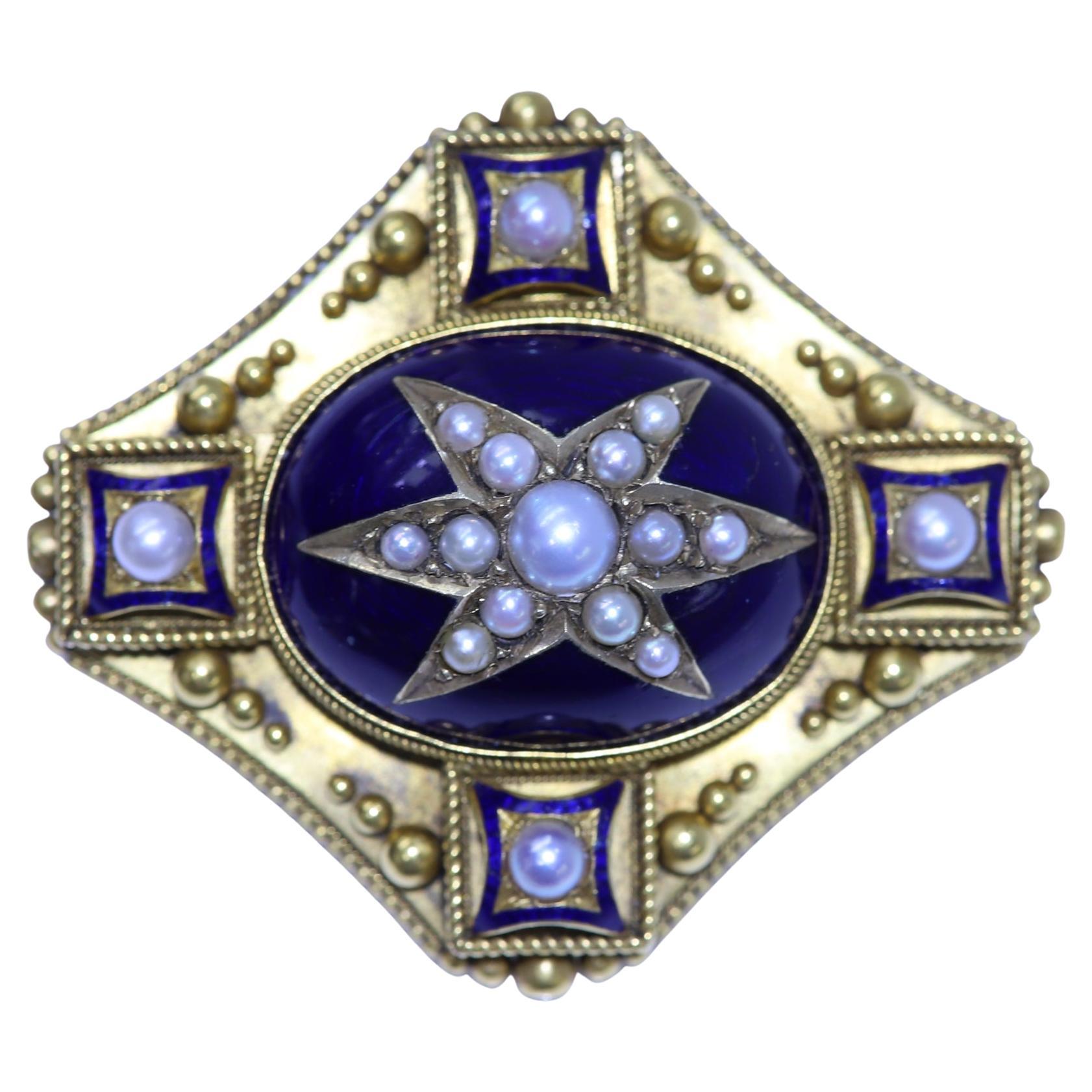 Alfiler broche de luto francés victoriano vintage de oro amarillo de 18 quilates