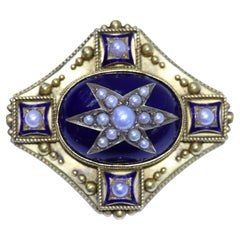French Victorian Vintage Mourning Brooch Pin 18 Karat Yellow Gold