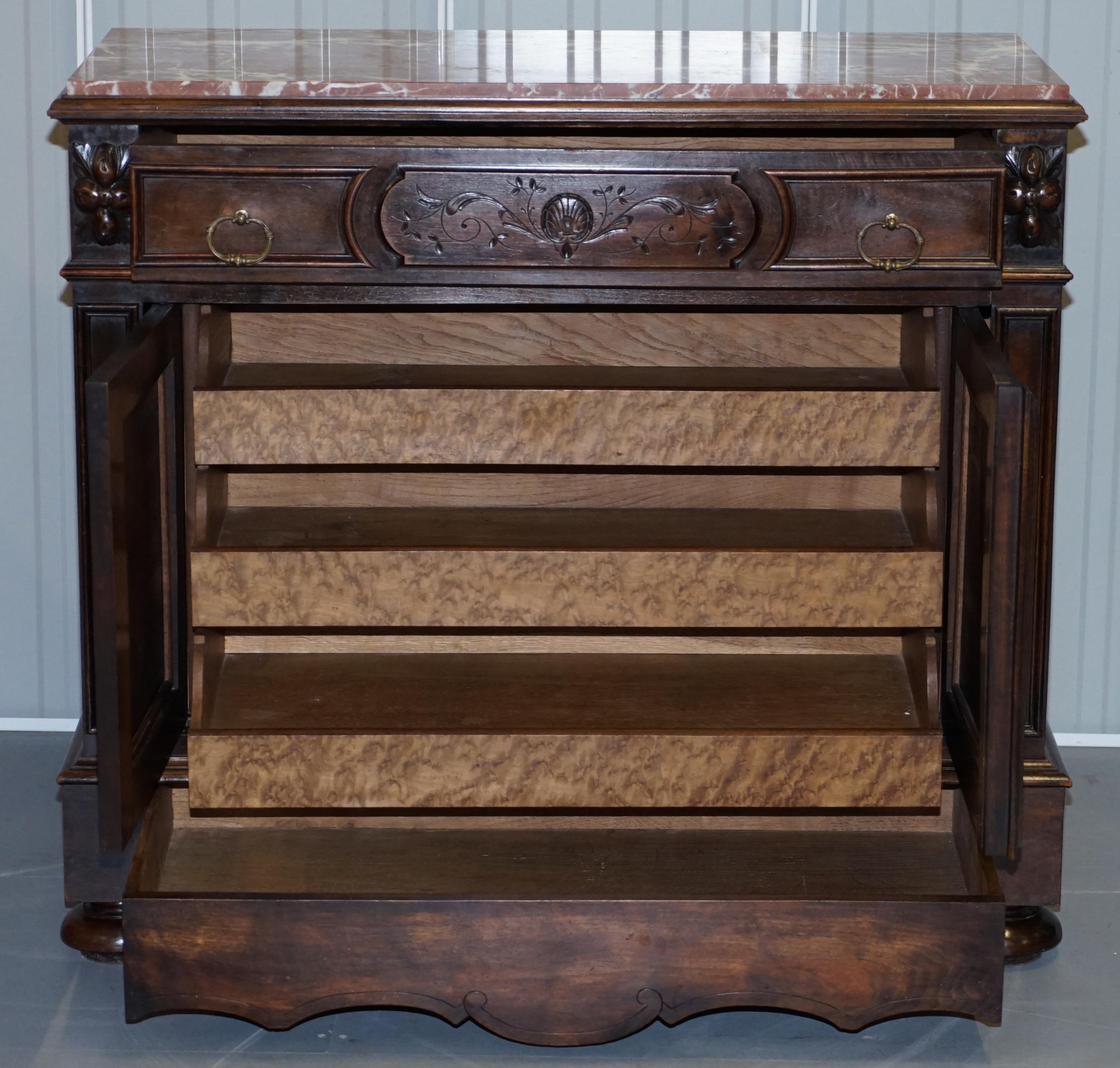 French Victorian Walnut Burr Satinwood Sideboard Chest of Drawers Marble Top 10