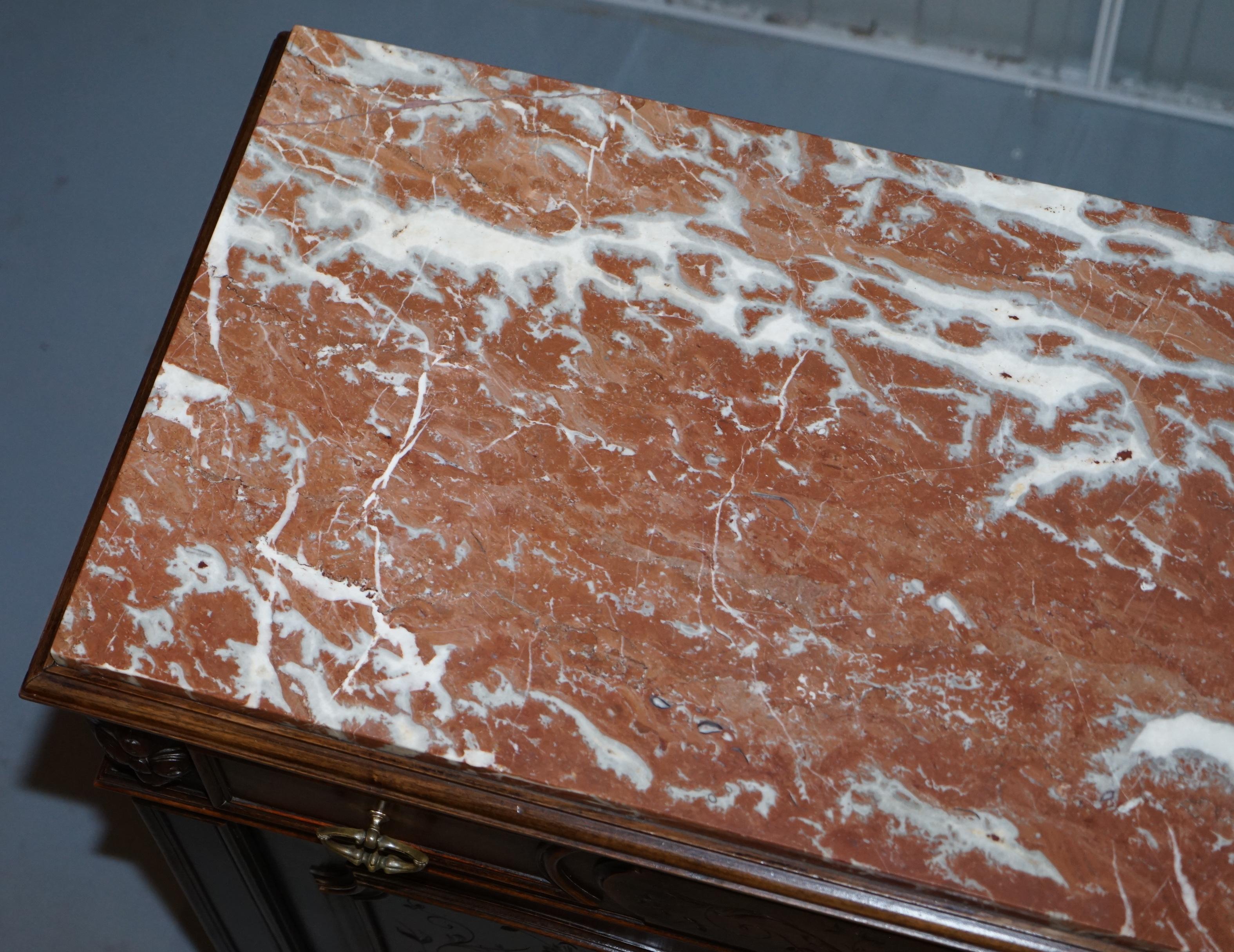 French Victorian Walnut Burr Satinwood Sideboard Chest of Drawers Marble Top 1