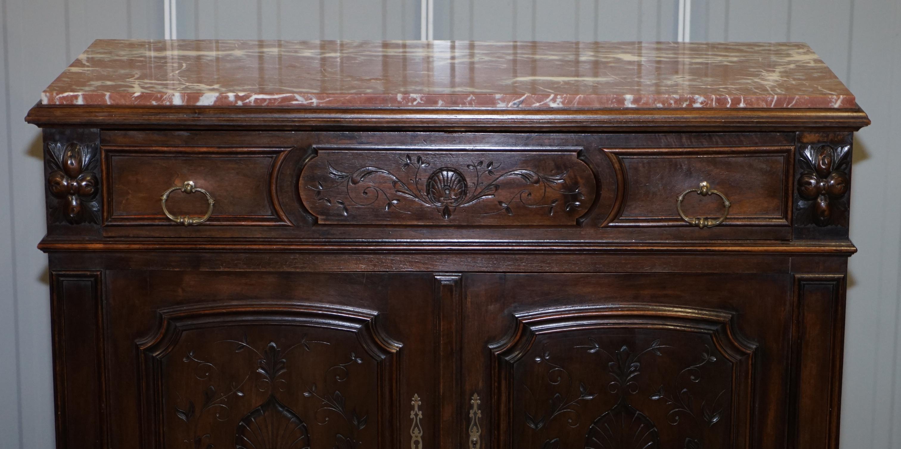 French Victorian Walnut Burr Satinwood Sideboard Chest of Drawers Marble Top 3