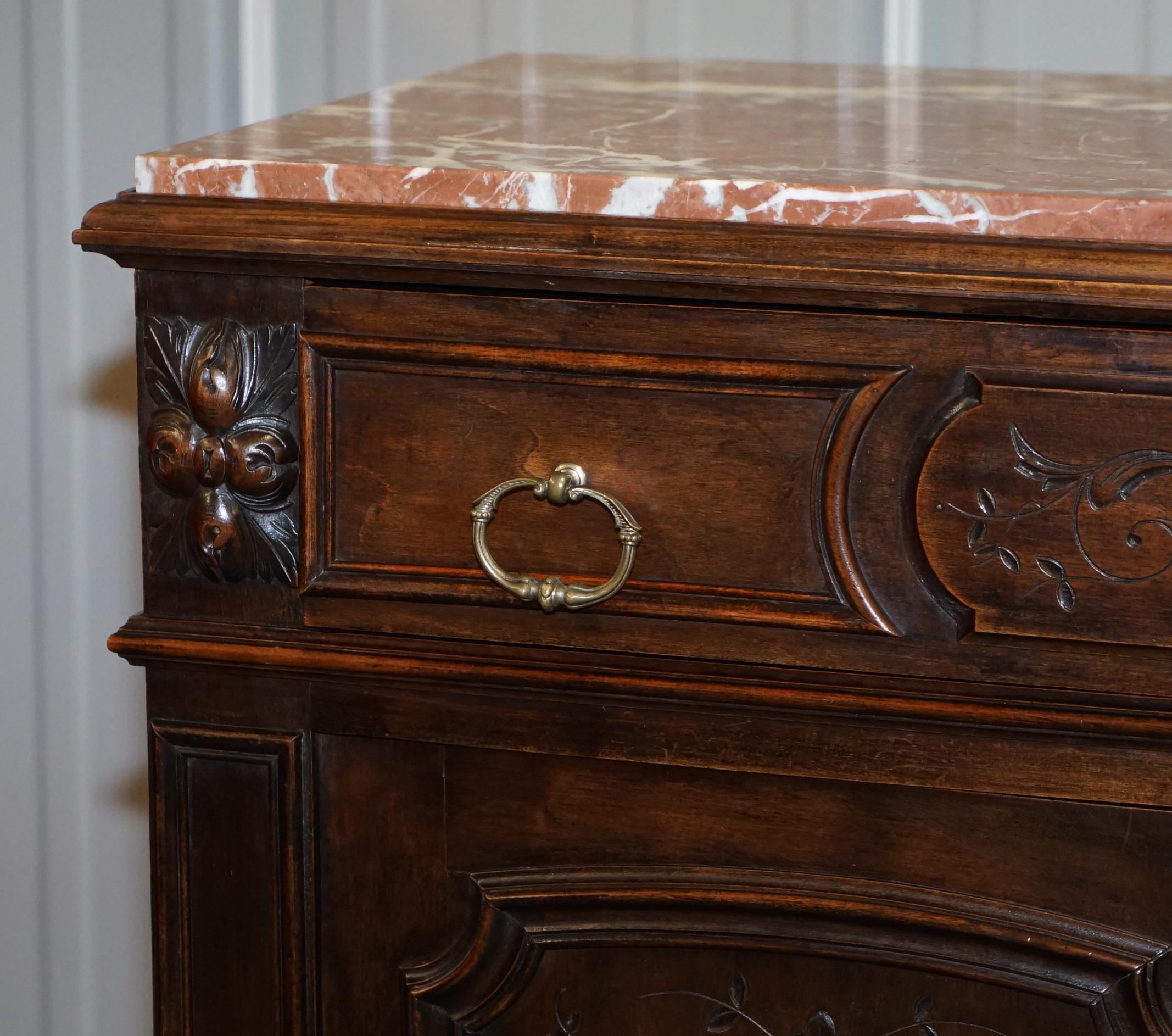 French Victorian Walnut Burr Satinwood Sideboard Chest of Drawers Marble Top 4