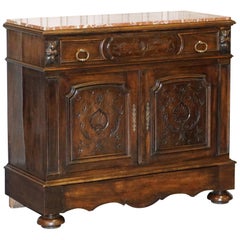 French Victorian Walnut Burr Satinwood Sideboard Chest of Drawers Marble Top