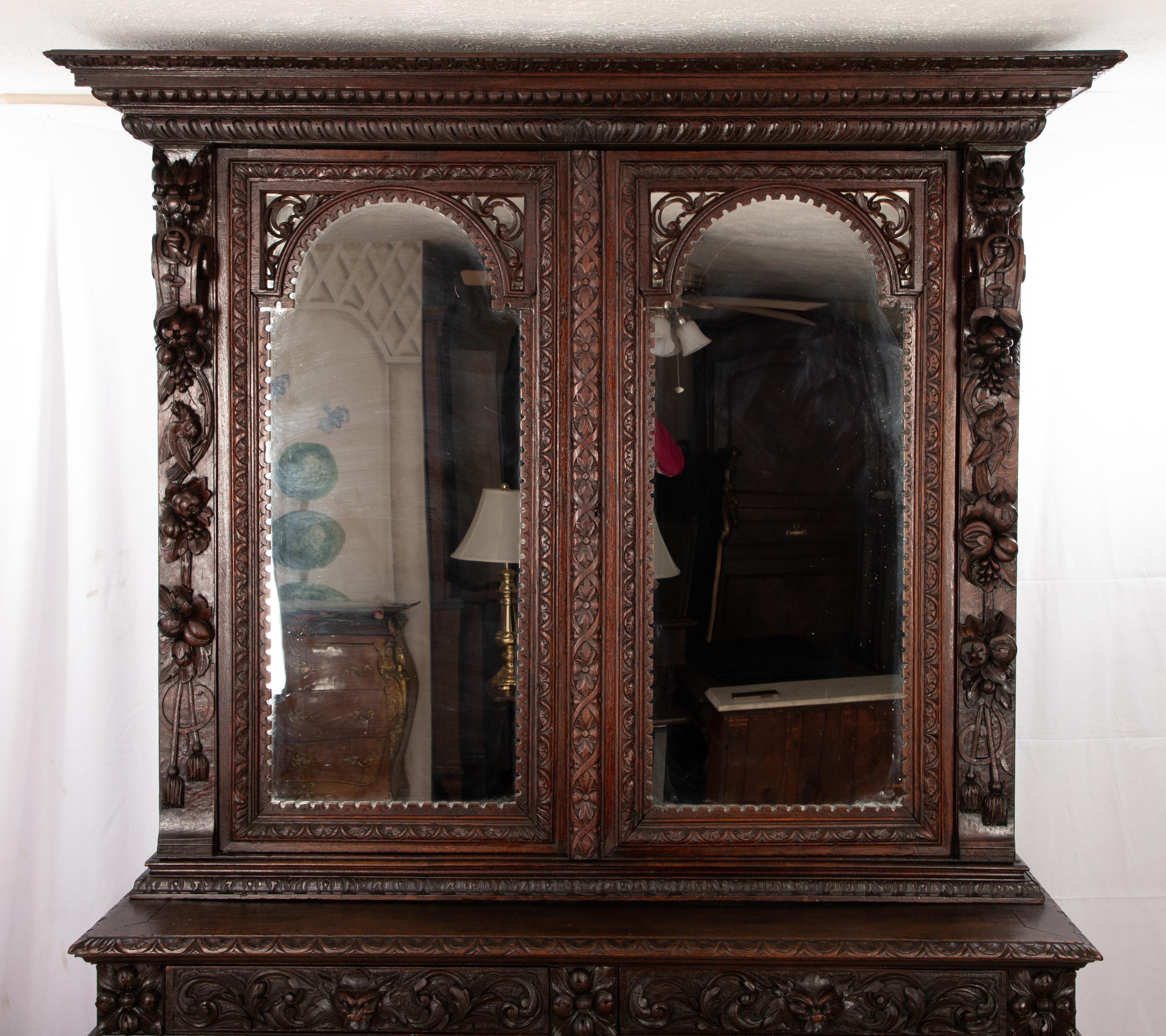 Mirror French Victorian Walnut Cupboard/Huntboard For Sale
