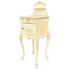 French Victorian White Painted Carved Wood and Marble Commode