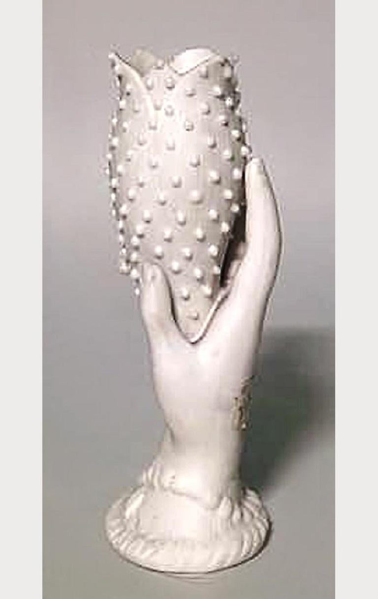 Beaded French Victorian White Parian Porcelain Hand Vase