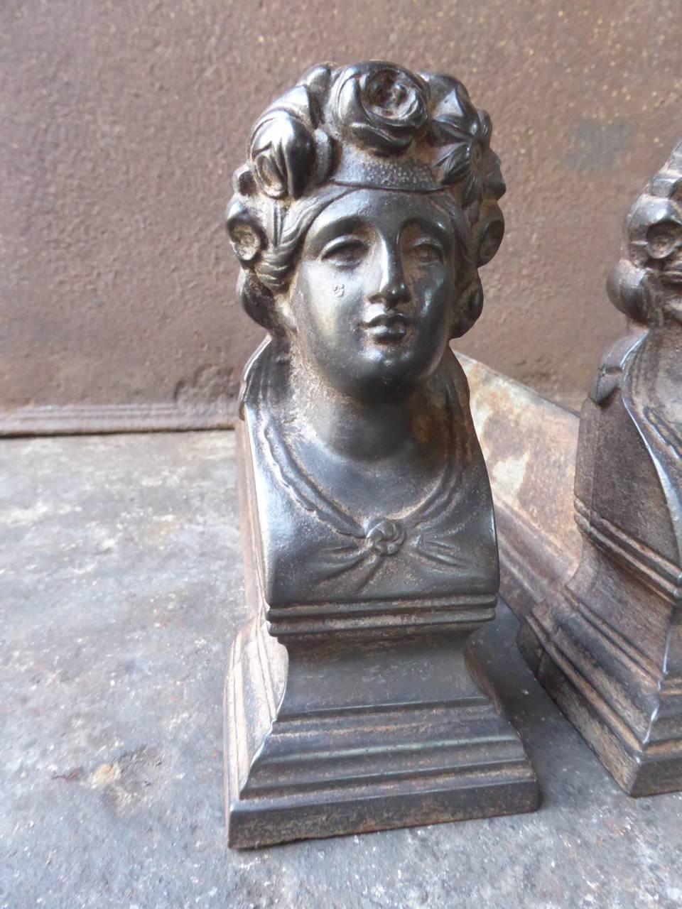 Cast French Victorian 'Woman' Andirons or Firedogs