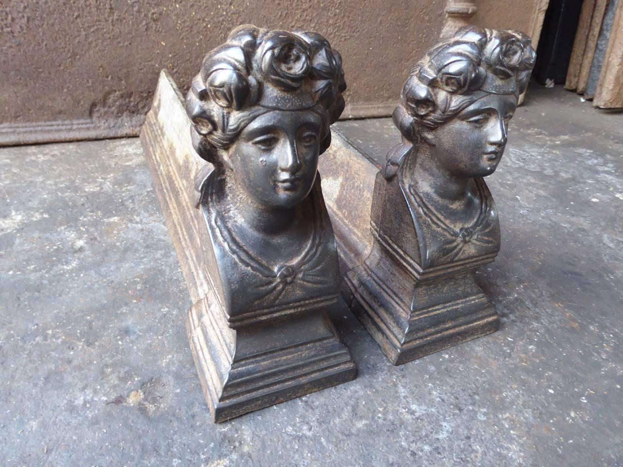 20th Century French Victorian 'Woman' Andirons or Firedogs