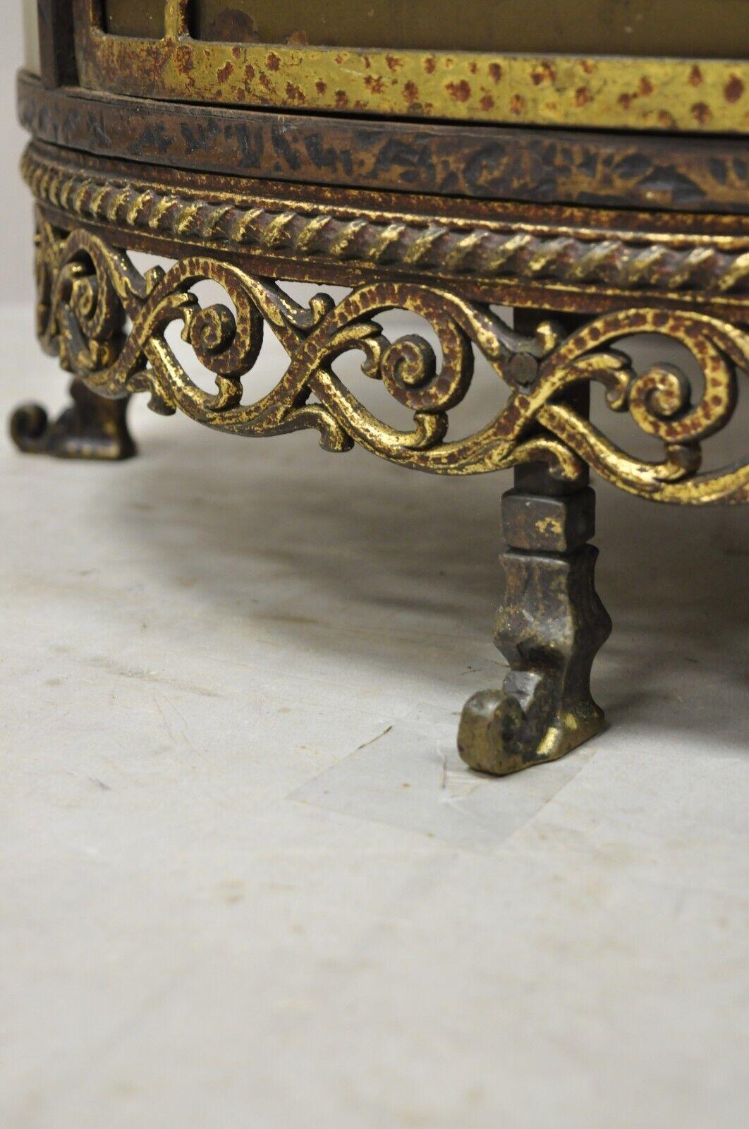 French Victorian Wrought Iron Oscar Bach Demilune Marble Top Console Cabinet For Sale 6