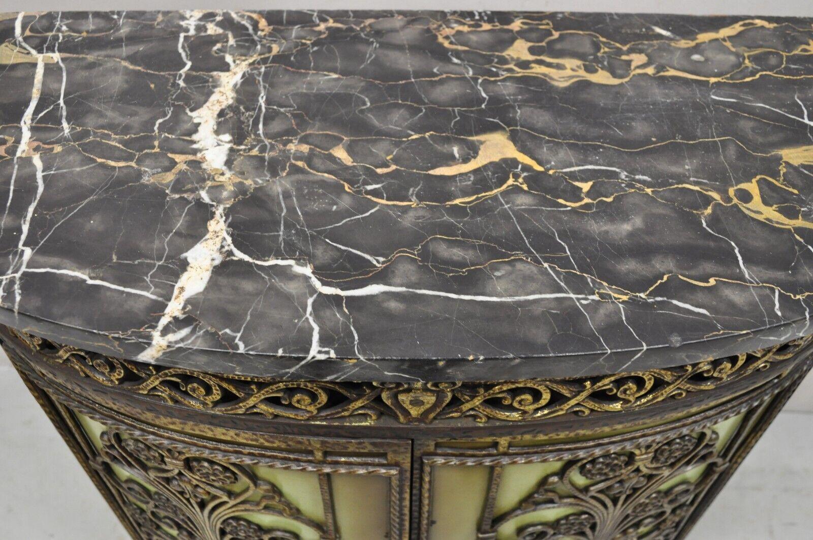 Console en fer forgé de style victorien français Oscar Bach Demilune avec plateau en marbre en vente 5