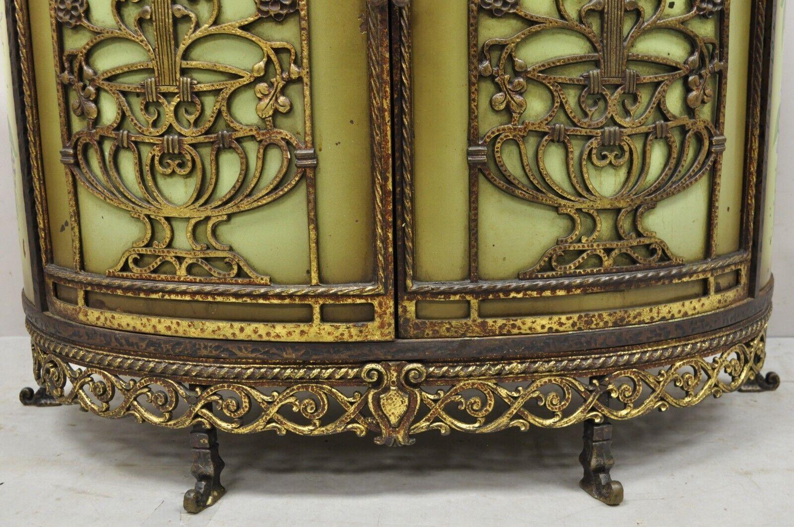 French Victorian Wrought Iron Oscar Bach Demilune Marble Top Console Cabinet For Sale 5