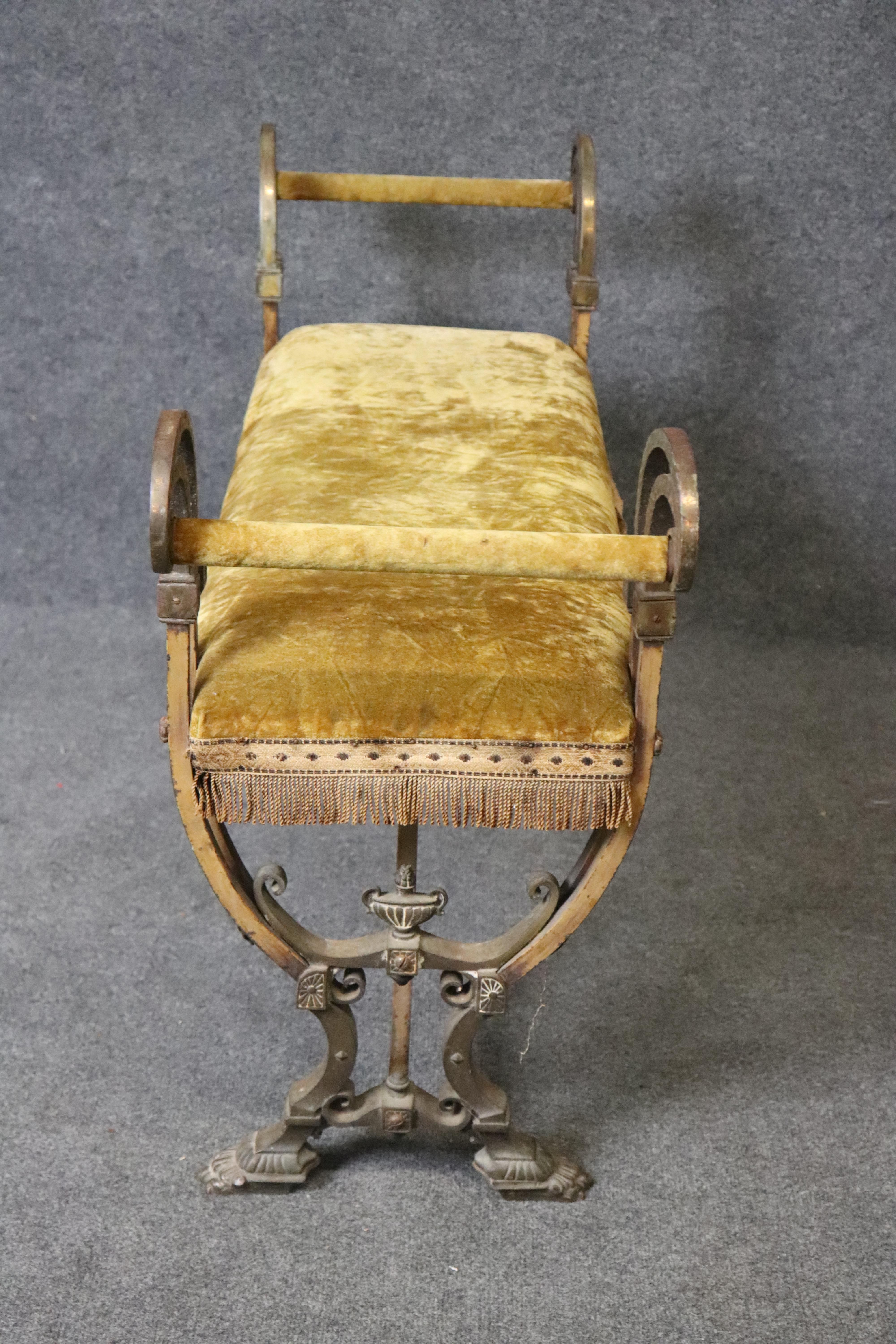 Late Victorian French Victorian Wrought Iron Upholstered Window Bedside Bench For Sale