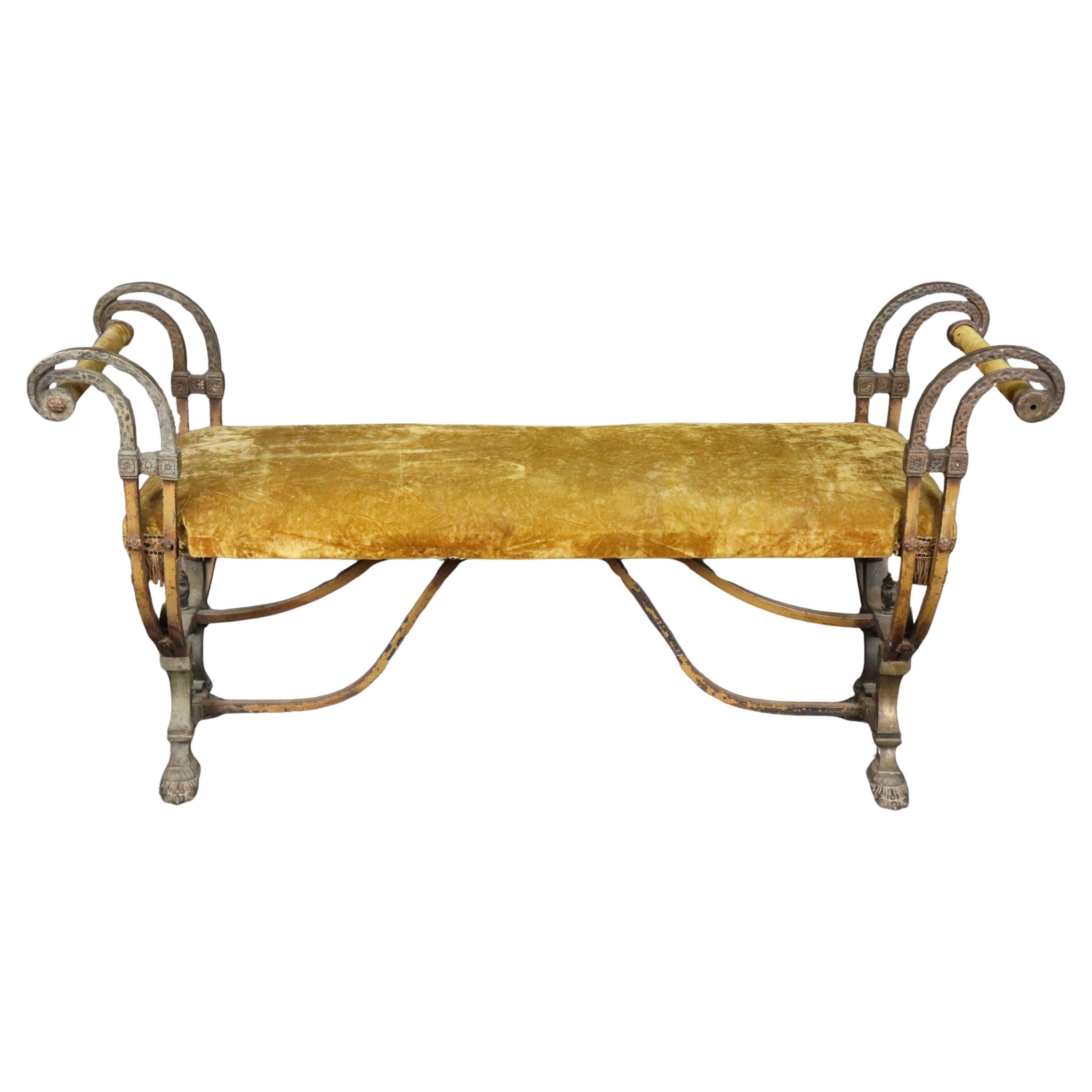 French Victorian Wrought Iron Upholstered Window Bedside Bench For Sale