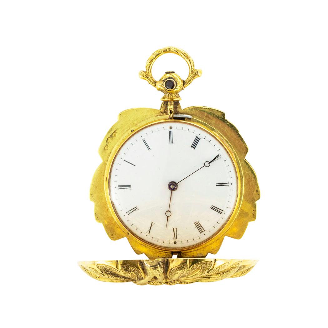 Victorian French key wound gold locket-watch by Boudin Freres circa 1850. *

ABOUT THIS ITEM: #W1175. Scroll down for detailed specifications. This is an early Victorian treasure dating to the middle of the nineteenth century, beautifully preserved,