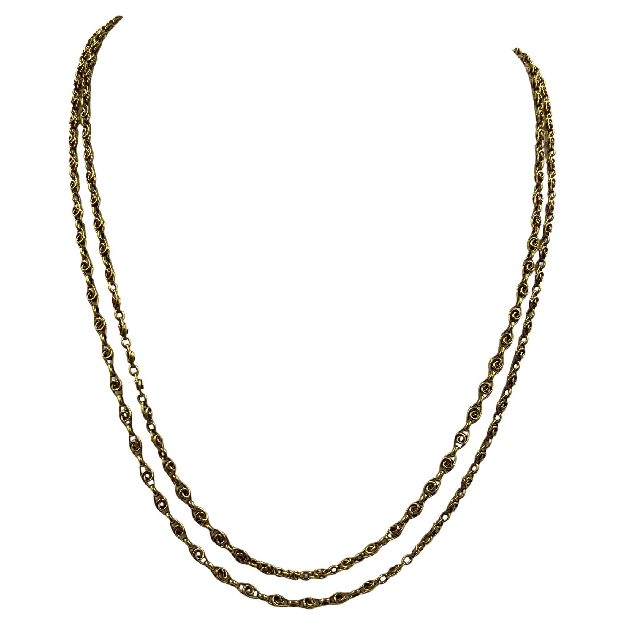 French Victorian Yellow Gold Long Chain  For Sale