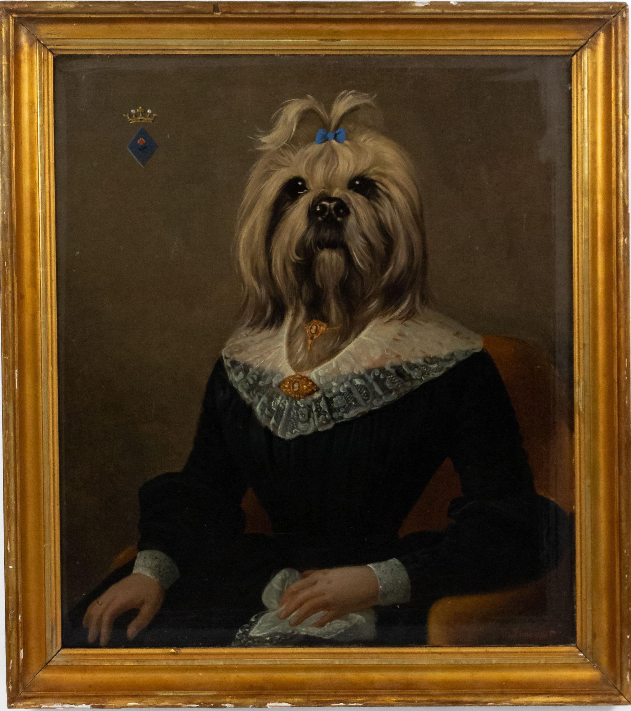French Victorian Yorkshire Terrier Lady Portrait For Sale 3