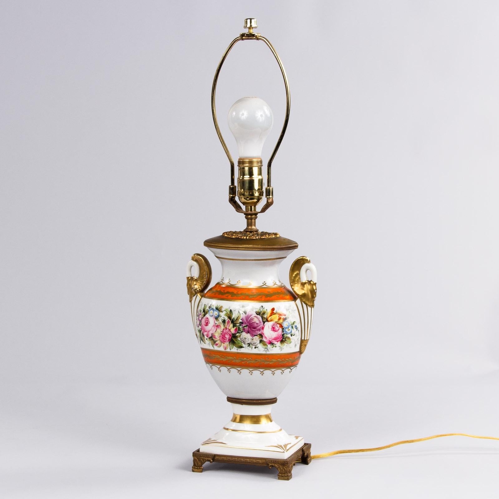 Brass French Vieux Paris Ceramic Table Lamp, Early 1900s For Sale