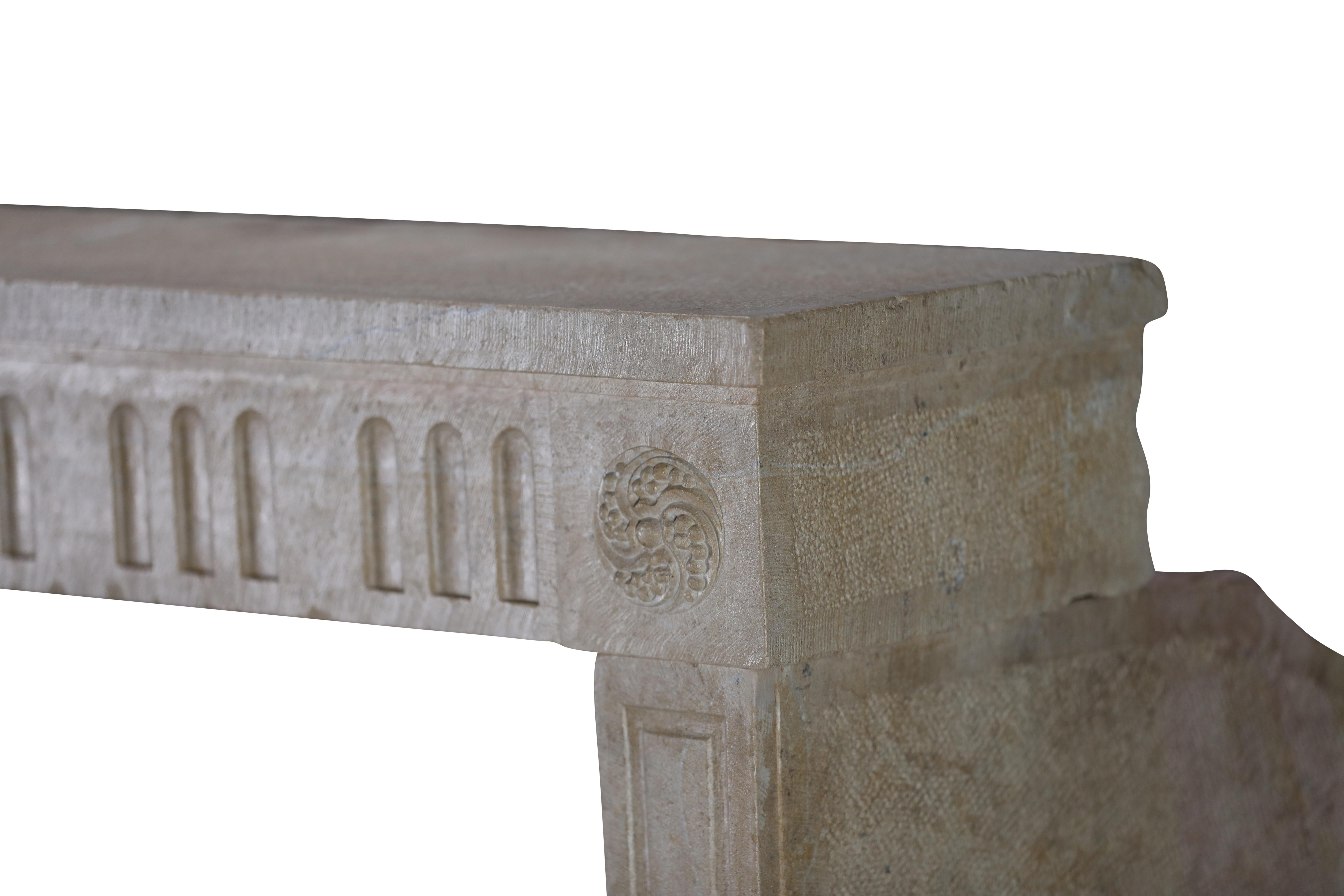 French Vigneron Fireplace Surround From Paris In Light Limestone For Sale 7