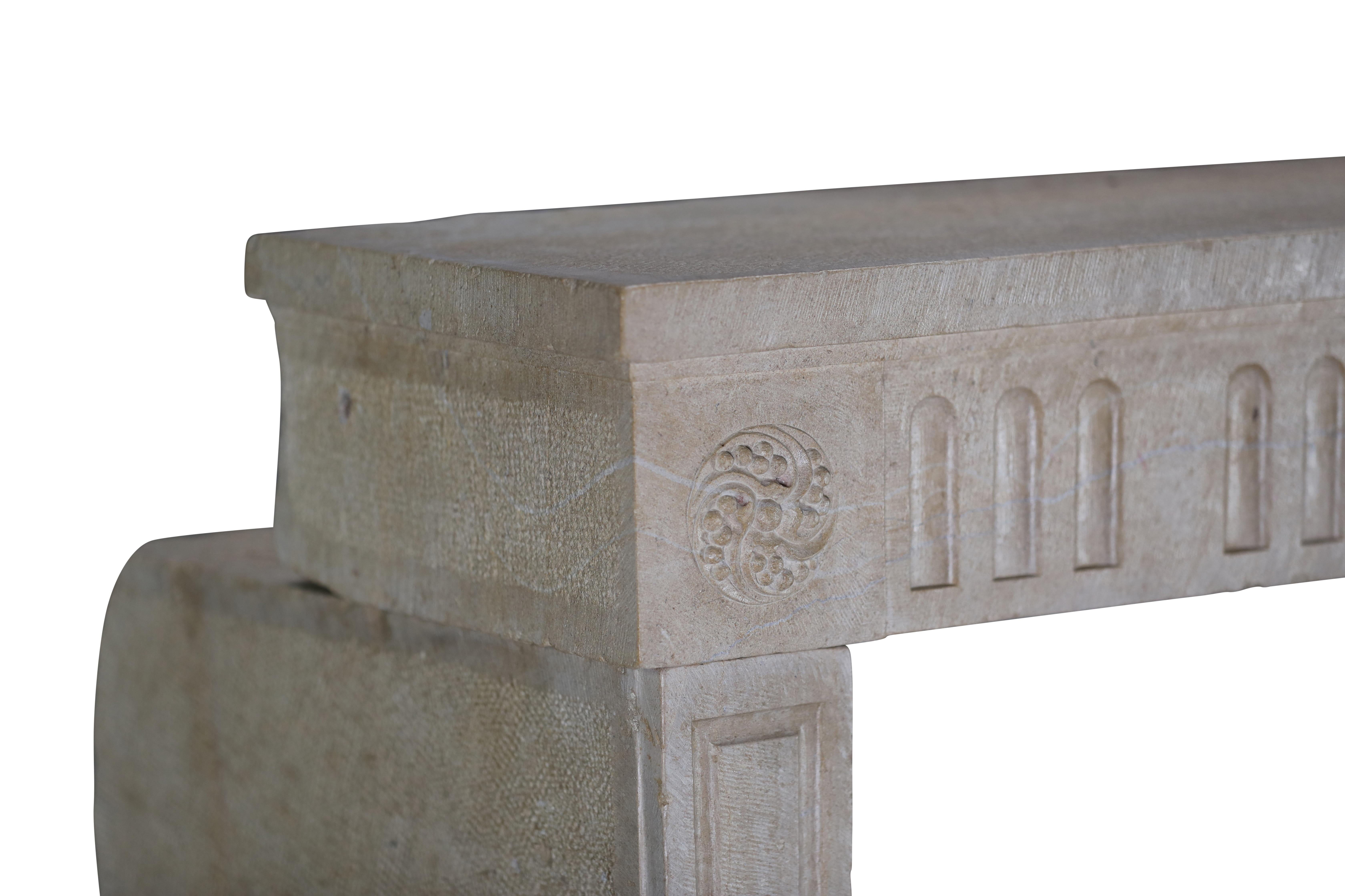 French Vigneron Fireplace Surround From Paris In Light Limestone For Sale 8